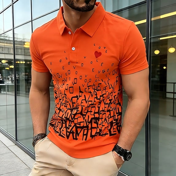 COSFO Mens Golf Polo Shirts Casual Summer Love Heart Short Sleeve ...