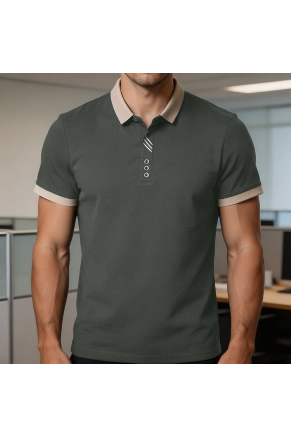 Mens Golf Polo Shirts Colorblock Casual Short Sleeve Golf Shirt Performance Loose Fit Pullover Quick Dry Collared Tops