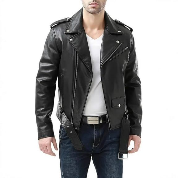 COSFO Mens Jacket Motorcycle Faux Leather Zip Up Solid Coats Casual with Pockets Long Sleeve Loose Men Outerwear Jackets