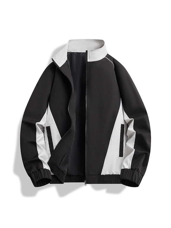 Mens Jacket Windproof Colorblock Zip Up Windbreaker Baseball Athletic Long Sleeve Loose Outdoor Mens Coats