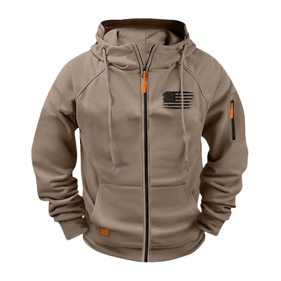 COSFO Mens Jackets American Flag Hooded Zip Up Lightweight Sweatshirts Jacket with Pockets Loose Fit Long Sleeve Mens Coat