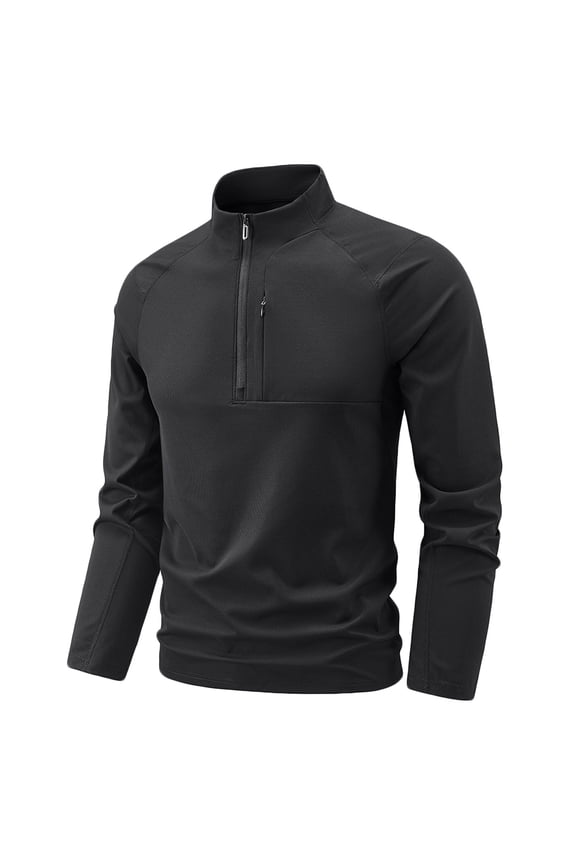 Mens Long Sleeve Shirts Mock Neck Black Athletic Quarter Zip Quick Dry Tops Pullover Performance Breathable Slim Fit Mens Classic T-Shirt