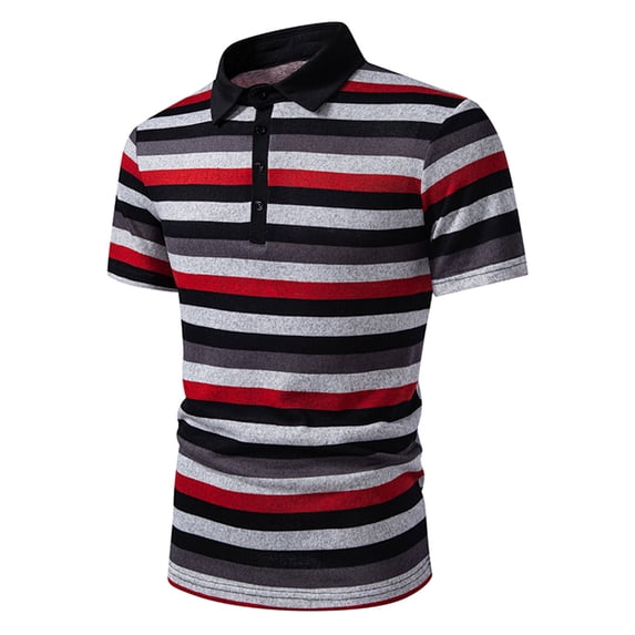 COSFO Mens Polo Shirt Performance Short Sleeve Summer Striped Graphic Tees Pullover Lightweight Casual Slim Fit Collared Tops