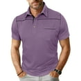 thumbnail image 1 of COSFO Mens Polo Shirt Short Sleeve Purple with Pockets Ribbed Knit Tops Loose Fit Performance Collar Pullover Classic T-Shirt, 1 of 7