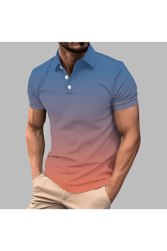 Mens Polo Shirts Short Sleeve Golf Casual Gradient Shirt Pullover Collared Slim Fit Performance Quick Dry Tops