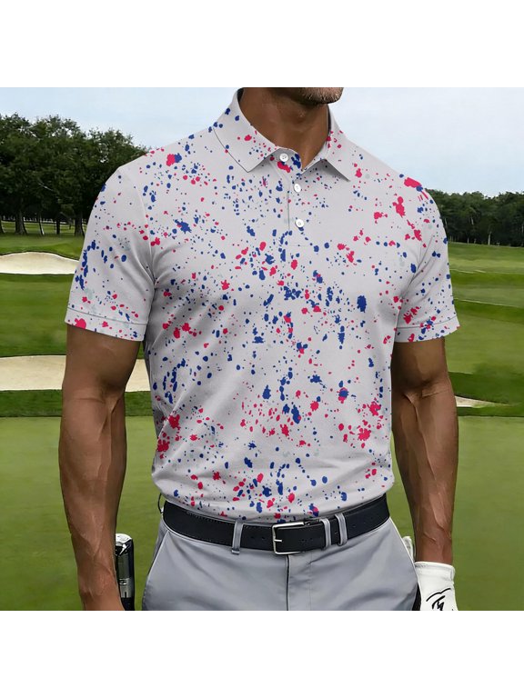Tie Dye Mens Polo Shirts Short Sleeve Golf Casual Graphic Tees Loose Fit Performance Moisture Wicking Pullover Collared Tops