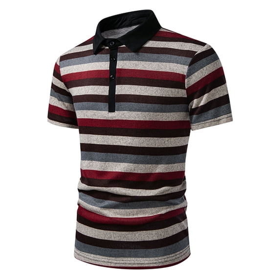 COSFO Mens Polo Shirts Short Sleeve Performance Striped Summer Graphic Tees Slim Fit Lightweight Pullover Casual Collared Tops