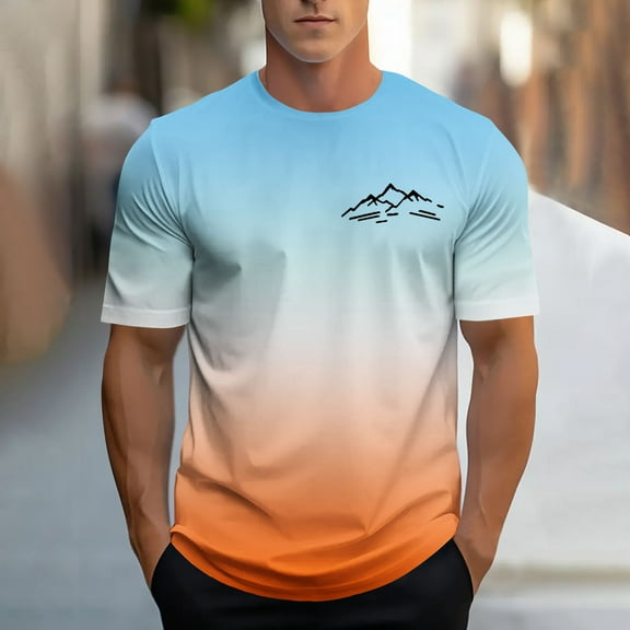 COSFO Mens Shirts Casual Running Short Sleeve Gradient Tops Outdoor Pullover Crew Neck Loose Graphic Tees