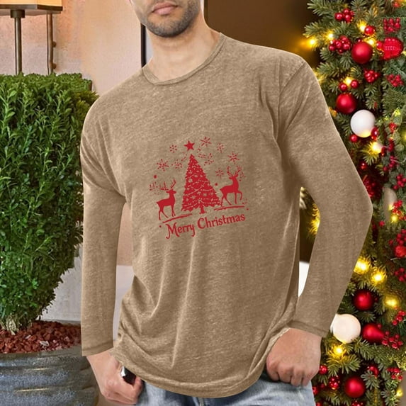 COSFO Mens Shirts Christmas Long Sleeve Crewneck Casual Cotton Pajamas Loose Fit Pullover Lounge Graphic Tees