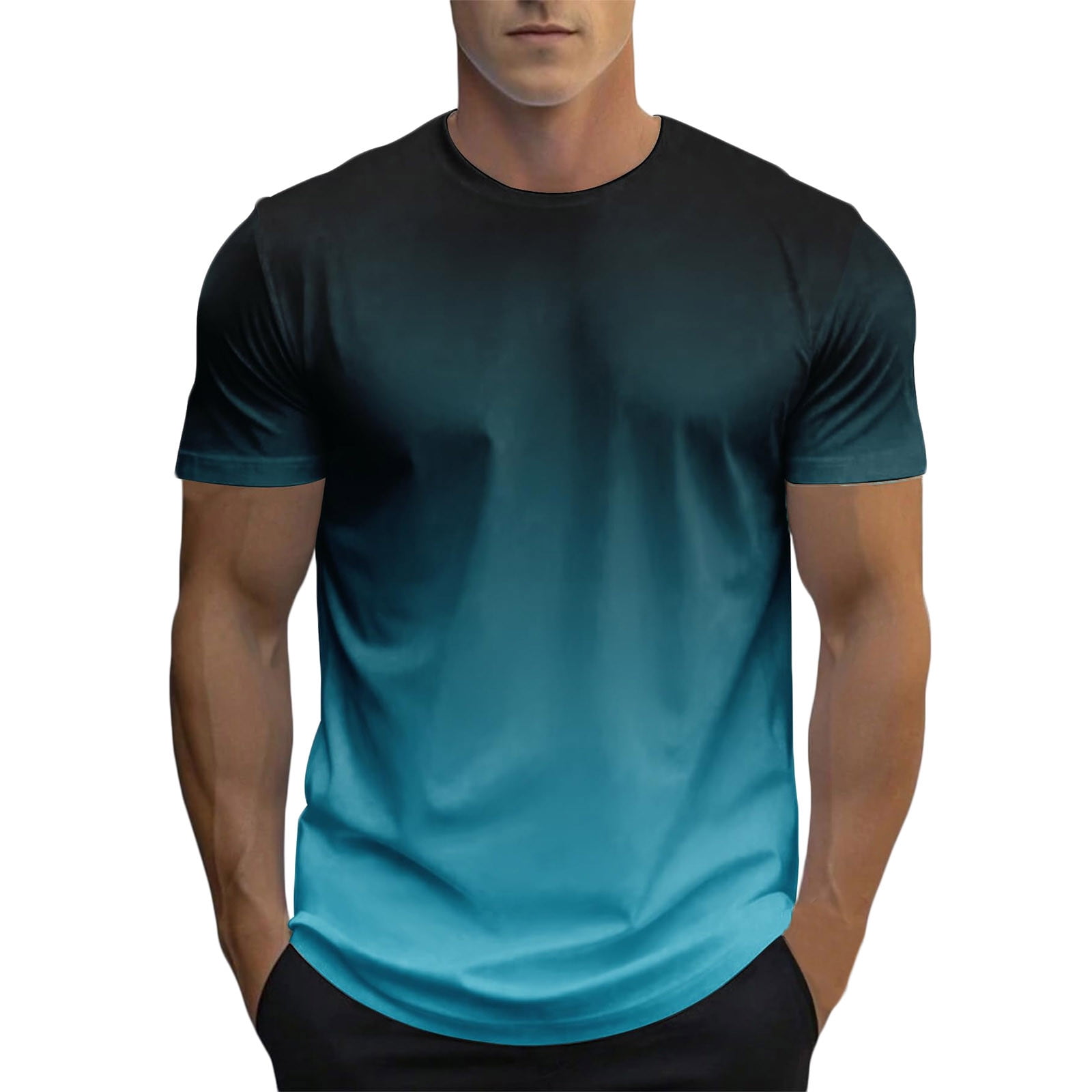 COSFO Mens Shirts Crew Neck Short Sleeve Gradient Casual Tops Pullover ...
