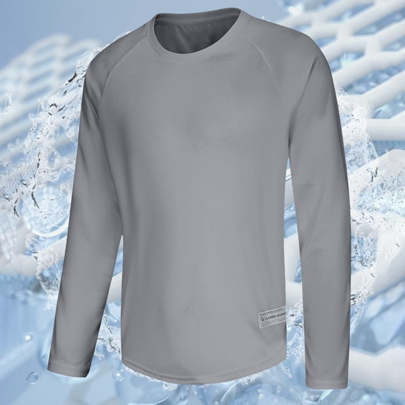 COSFO Mens Shirts Long Sleeve Casual Gray Crew Neck Lightweight Solid Breathable Pullover Men T Shirts