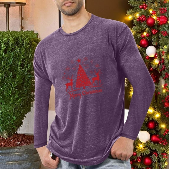 COSFO Mens Shirts Long Sleeve Crewneck Casual Christmas Cotton Pajamas Lounge Pullover Loose Fit Graphic Tees