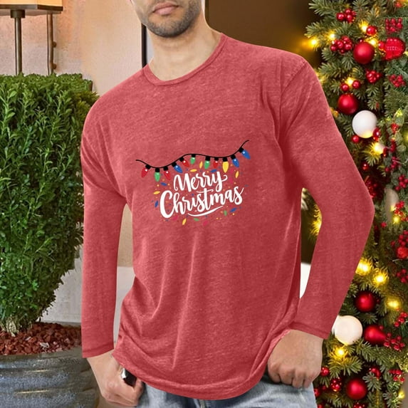 COSFO Mens Shirts Long Sleeve Crewneck Christmas Cotton Casual Pajamas Lounge Pullover Loose Fit Graphic Tees