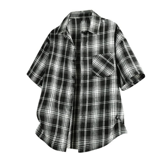 COSFO Mens Short Sleeve Button Down Shirts Collared Plaid Casual Regular Fit with Pocket Mens Shirts