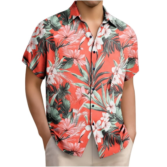 COSFO Mens Short Sleeve Button Down Shirts Floral Summer Beach Hawaiian Tops Graphic Relaxed Fit Vacation Collared Mens Shirts