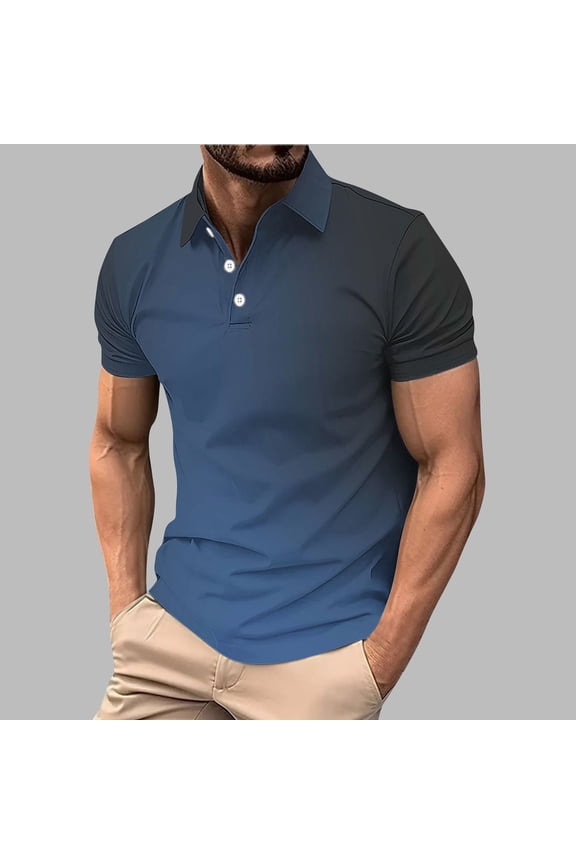 Mens Short Sleeve Polo Shirts Casual Golf Gradient Shirt Collared Pullover Slim Fit Performance Quick Dry Tops