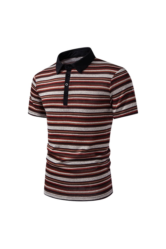 Mens Short Sleeve Polo Shirts Summer Casual Striped Graphic Tees Pullover Performance Collared Moisture Wicking Slim Fit Tops