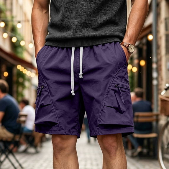 COSFO Mens Shorts Cargo Work Casual Solid Shorts Relaxed Fit Solid Drawstring with Pockets Elastic Waist Shorts