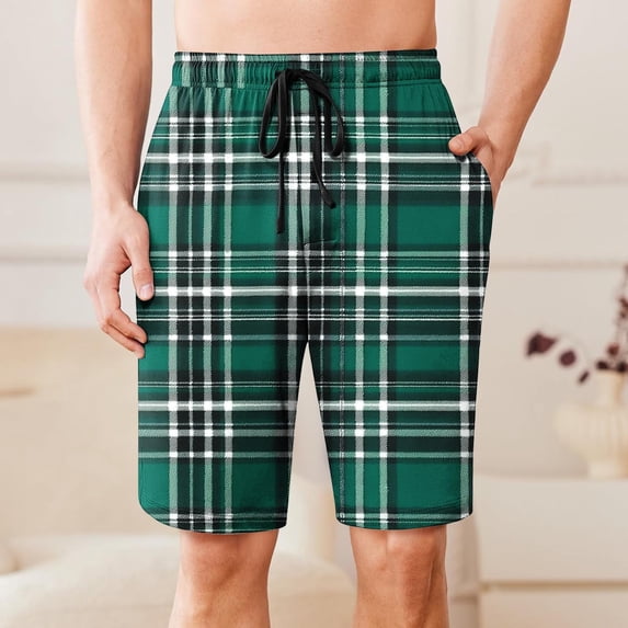COSFO Mens Shorts Casual Plaid Running Cotton Shorts Elastic Waist with Pockets Drawstring Loose Fit Workout Shorts