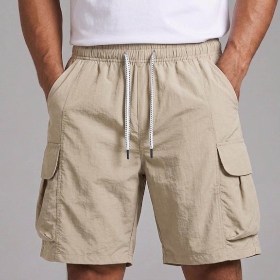 COSFO Mens Shorts Casual Work Khaki Bermuda Shorts Drawstring with Pockets Elastic Waist Beach Relaxed Fit Shorts