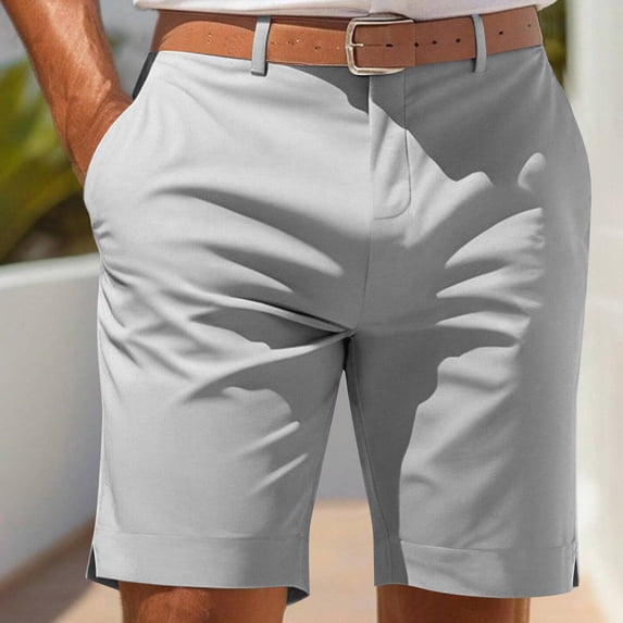 COSFO Mens Shorts Suit Solid Casual Button Pleated Loose Shorts