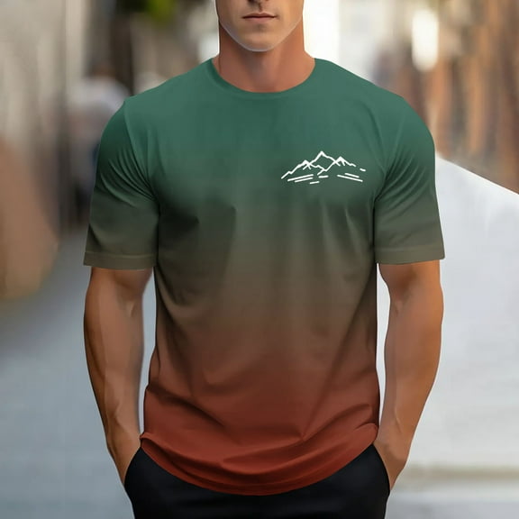 COSFO Mens Summer Shirts Casual Short Sleeve Gradient Running Tops Outdoor Loose Pullover Crew Neck Graphic Tees