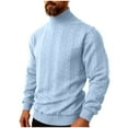 thumbnail image 1 of COSFO Mens Sweater Cable Knit Blue Turtleneck Long Sleeve Winter Pullover Basic Tops Slim Fit Long Sleeve Warm Sweaters, 1 of 8