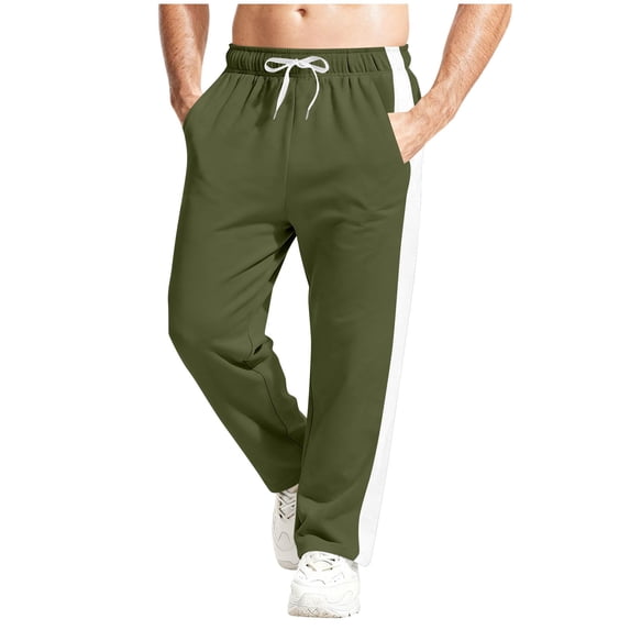 COSFO Mens Sweatpants Oversize Striped Open Bottom with Pockets Wide Leg Athletic Pants Loose Fit Elastic Waist Running Sport Drawstring Trousers Mens Sweatpants