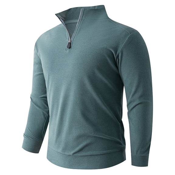 COSFO Mens Sweatshirt Pullover Blue Fleece Quarter Zip Casual Tops No Hood Mock Neck Long Sleeve Slim Fit Warm Men's Shirts