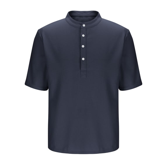 COSFO Mens T-Shirts Casual Short Sleeve Mock Neck Tops Pullover Waffle Button Loose Mens Classic T-Shirt