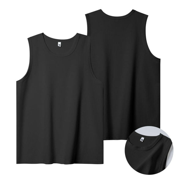 COSFO Mens Tank Tops Black Ribbed Casual Muscle Shirts Crew Neck Sleeveless Workout Loose Tank Tops
