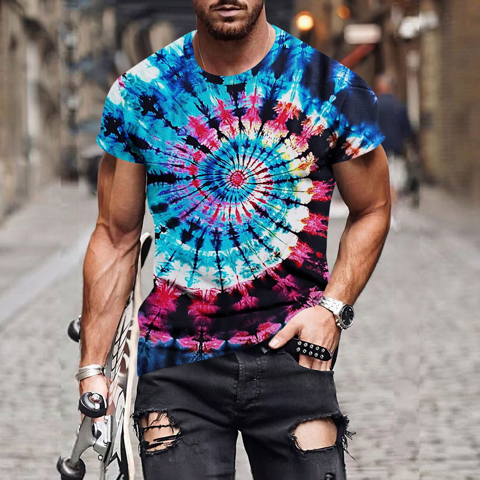 COSFO Mens Tshirts Casual Crew Neck Short Sleeve Tops Loose Tie