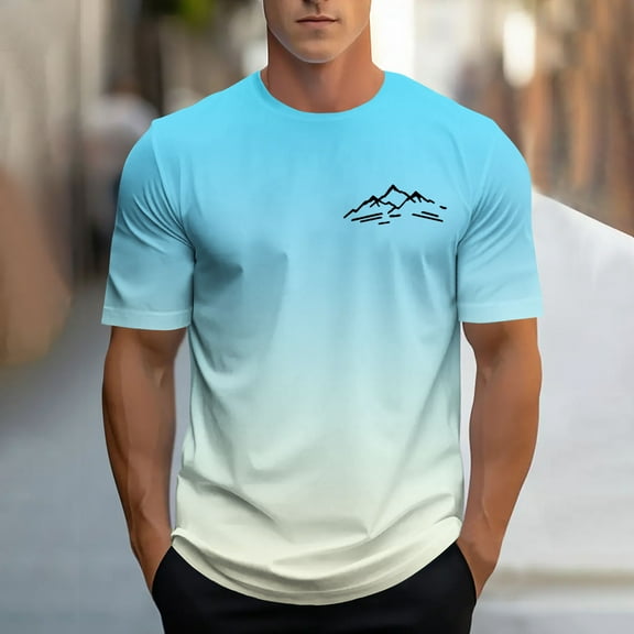 COSFO Mens Tshirts Casual Gradient Short Sleeve Running Tops Crew Neck Loose Pullover Outdoor Graphic Tees