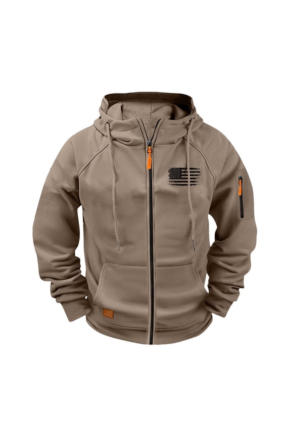 Mens Winter Jacket American Flag Lightweight Zip Up Hooded Sweatshirts Jacket Loose Fit with Pockets Long Sleeve Coat for Men
