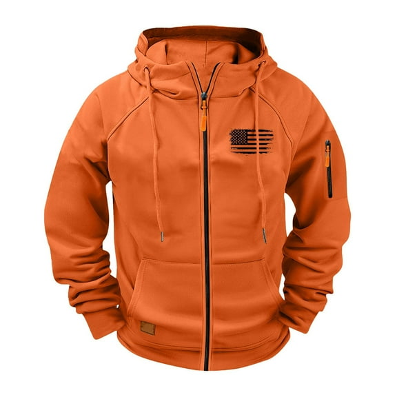 COSFO Mens Winter Jacket Lightweight Hooded American Flag Zip Up Sweatshirts Jacket Loose Fit with Pockets Long Sleeve Men Coat