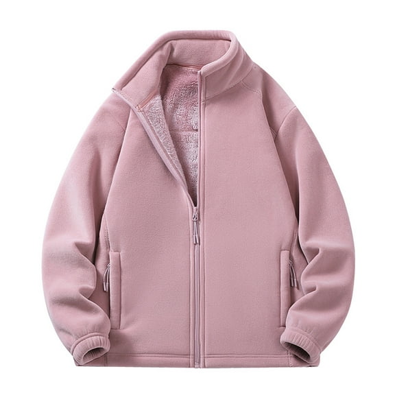 COSFO Mens Winter Jacket Zip Up Pink Fleece Outwear Long Sleeve Thick Warm Stand Colla Men Coat