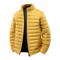 thumbnail image 1 of COSFO Mens Winter Puffer Jacket Yellow Full Zip Up Outerwear Stand Colla Long Sleeve Warm Coat for Men, 1 of 4