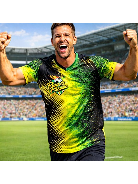 Football Men Tshirts Mesh Brazil Short Sleeve Graphic Tees Pullover Loose Fit Breathable V Neck Casual Tops