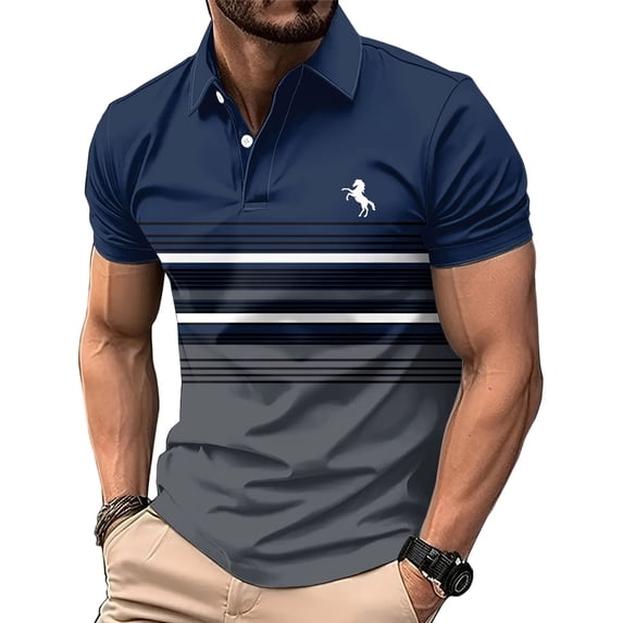 COSFO Mesh Mens Polo Shirts Short Sleeve Summer Striped Graphic Tees Performance Collared Slim Fit Moisture Wicking Pullover Tops