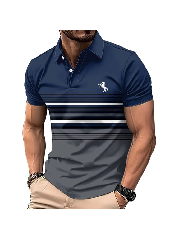 Mesh Mens Polo Shirts Short Sleeve Summer Striped Graphic Tees Performance Collared Slim Fit Moisture Wicking Pullover Tops