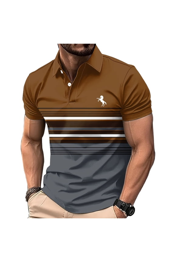 Mesh Mens Polo Shirts Striped Summer Short Sleeve Graphic Tees Moisture Wicking Pullover Performance Collared Slim Fit Tops