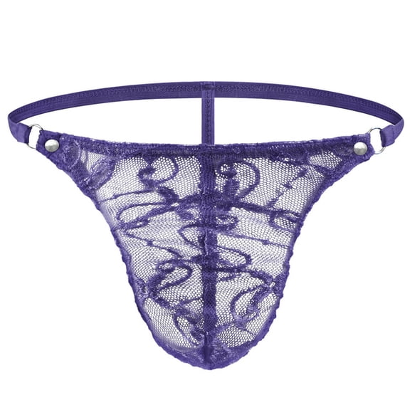 COSFO Mesh Thongs for Men Lace Purple Underwear Loose Fit Low Rise Underwear for Men