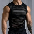 thumbnail image 1 of COSFO Muscle Men Tank Tops Mesh Striped Casual Shirts Cut Out Crew Neck Loose Sleeveless Tank Tops, 1 of 8
