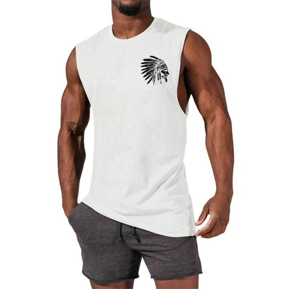 COSFO Muscle Tank Tops for Men Workout Casual Vintage Shirts Graphic Crew Neck Lightweight Sleeveless Loose Tank Tops
