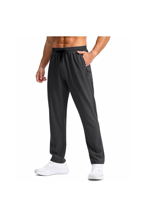 Open Bottom Men Sweatpants Straight Nylon Casual Black Trousers Joggers Drawstring Relaxed Fit Elastic Waist Quick Dry Pants