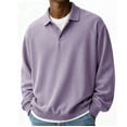 thumbnail image 1 of COSFO Oversized Tshirts for Men Collared Purple Long Sleeve Ribbed Tops Loose Fit Pullover Button Mens Classic T-Shirt, 1 of 6