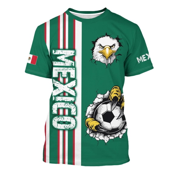 COSFO Patriotic Mens Shirts Short Sleeve Summer Mexico Graphic Tees Loose Fit Mesh Crew Neck Tops
