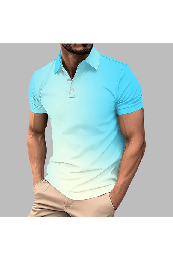 Performance Men's Polo Shirts Golf Short Sleeve Gradient Shirt Casual Pullover Moisture Wicking Collared Slim Fit Tops