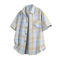 thumbnail image 1 of COSFO Plaid Men Button Down Shirt Short Sleeve Collared Casual with Pocket Regular Fit Mens Shirts, 1 of 7