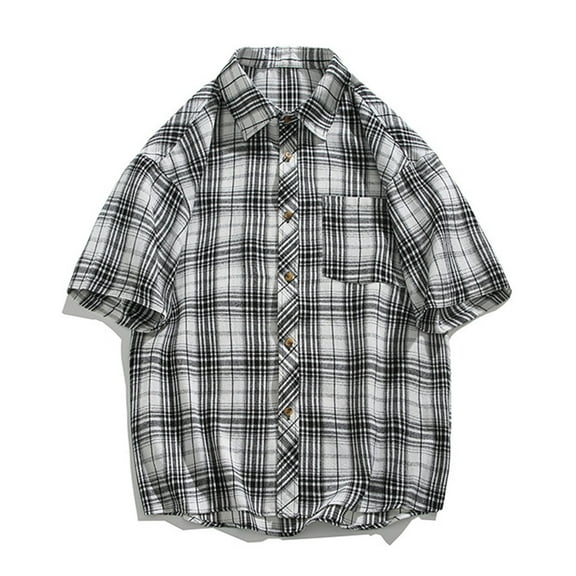 COSFO Plaid Men's Button Down Shirts Short Sleeve Collared Casual Tops Regular Fit with Pocket Plus Size Shirts